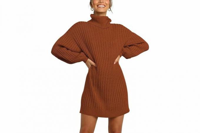 Gaun Sweater Kebesaran Amazon ANRABESS untuk Wanita Gaun Pendek Kasual Musim Gugur Musim Dingin Lengan Sayap Kelelawar Turtleneck 2023